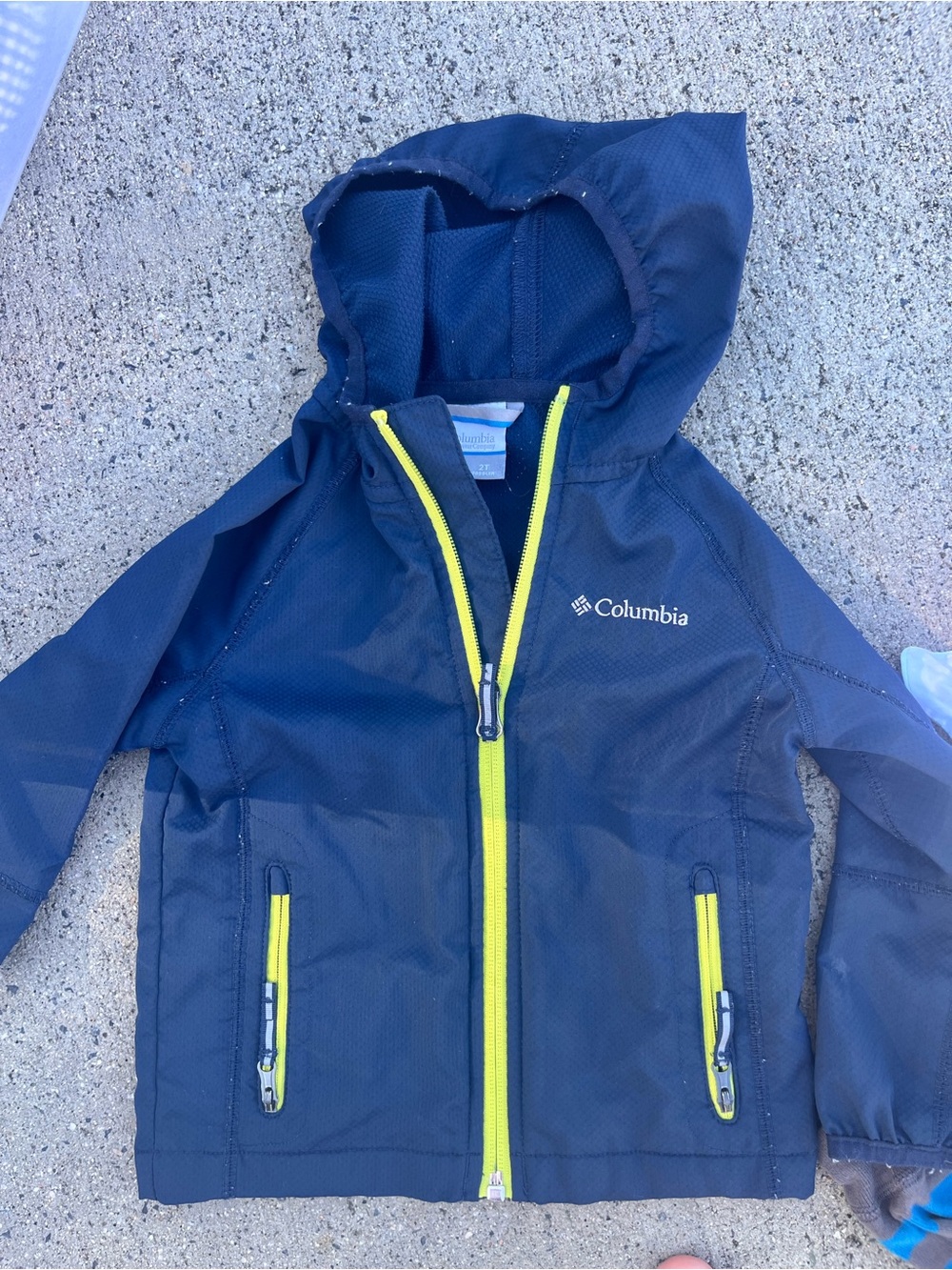 Columbia Navy Jacket with Neon Yellow Zipper